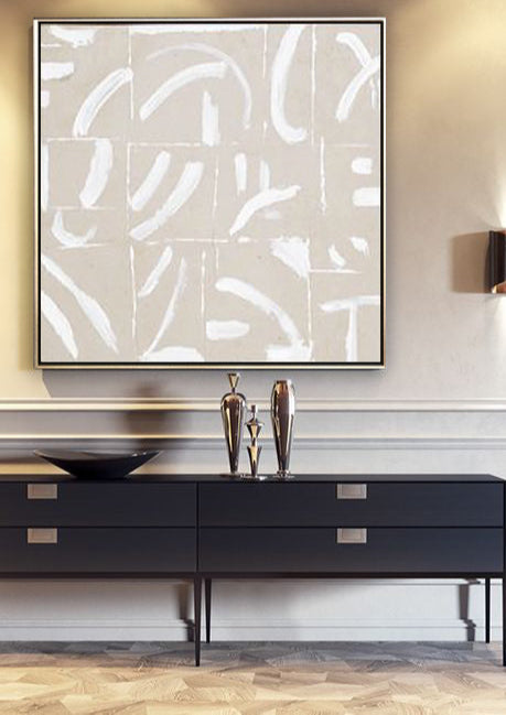 33 Abstrakt Maleri - Beige