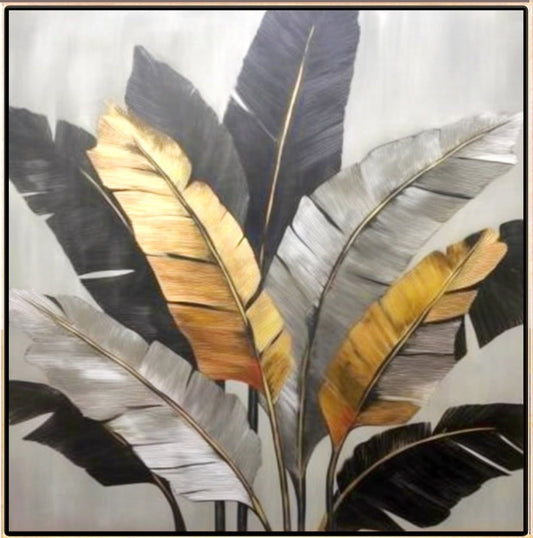 326 Maleri - Tropiske blade med guld