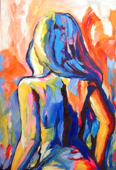 161 Kvinde - farverigt maleri