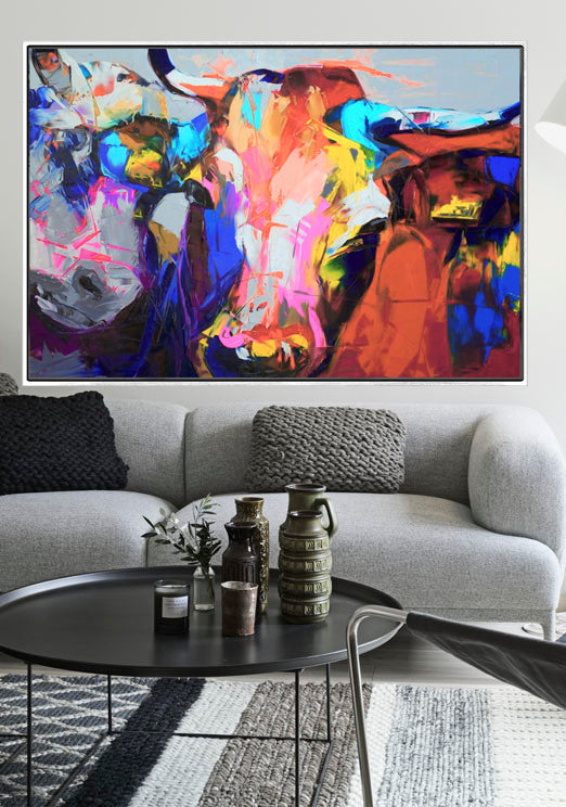 283 Farverigt maleri - Køer