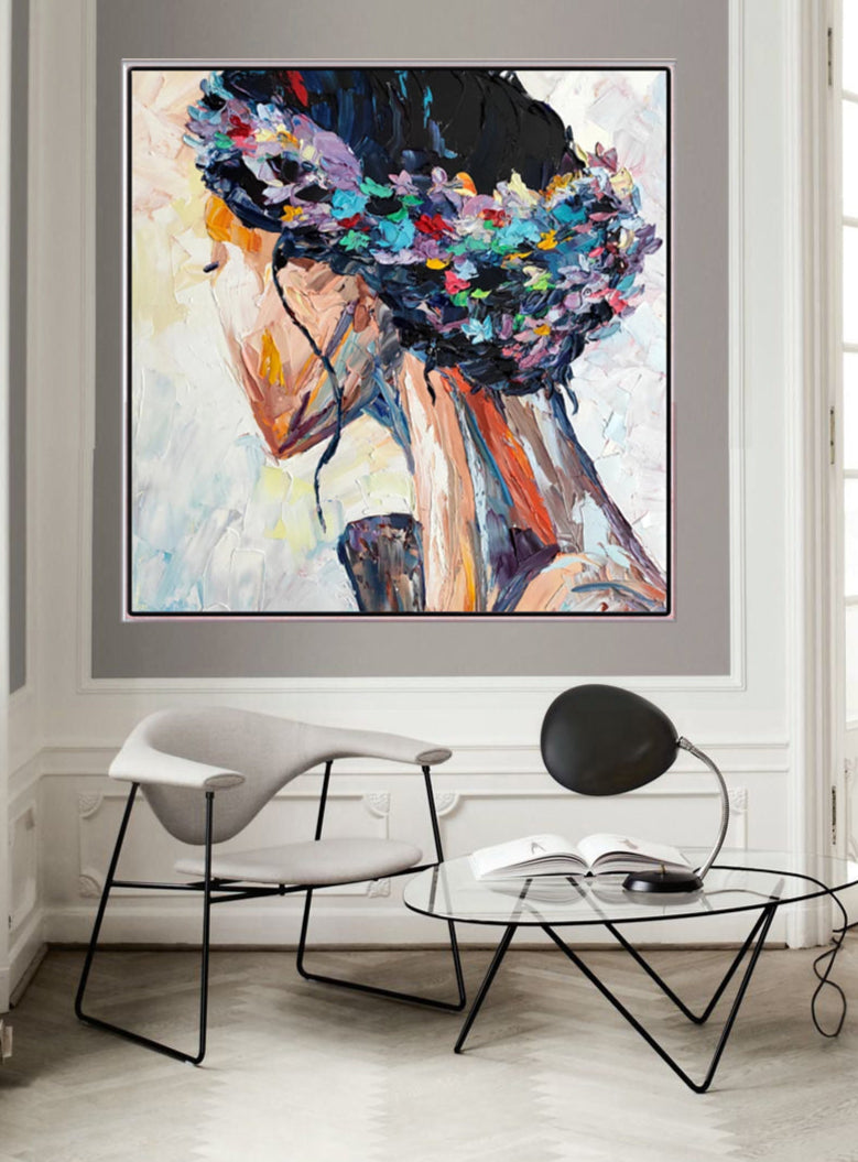 210 Maleri - Kvinde med blomster
