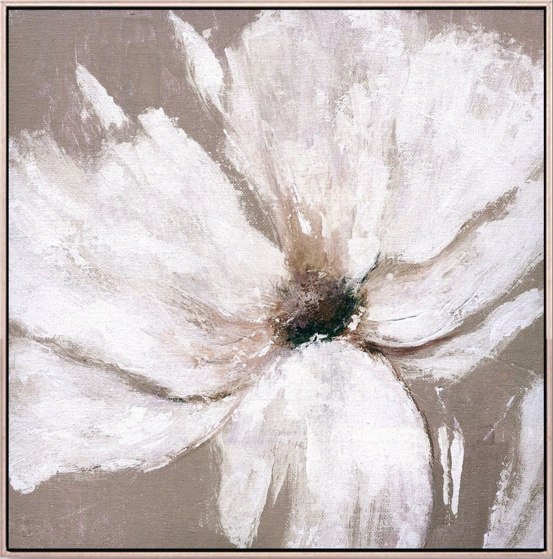 257 Beige Maleri - Hvid Blomst