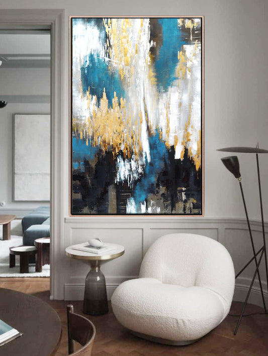 188 Abstrakt maleri - Blå & guld
