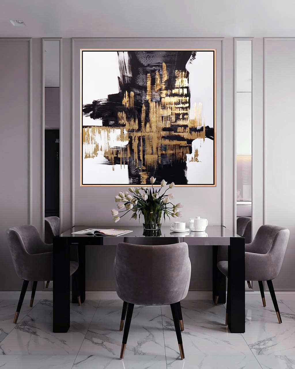 171 Abstrakt maleri - Guld & sort