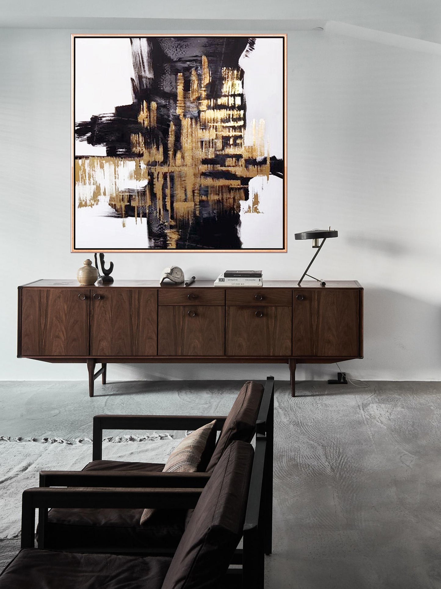 171 Abstrakt maleri - Guld & sort