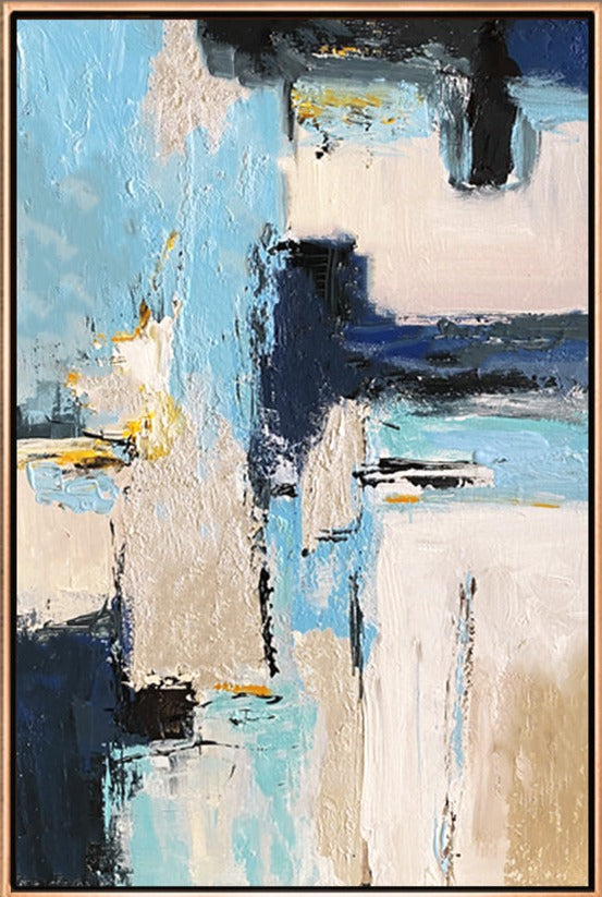 277 Abstrakt maleri - Cyan&beige