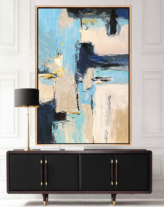 277 Abstrakt maleri - Cyan&beige