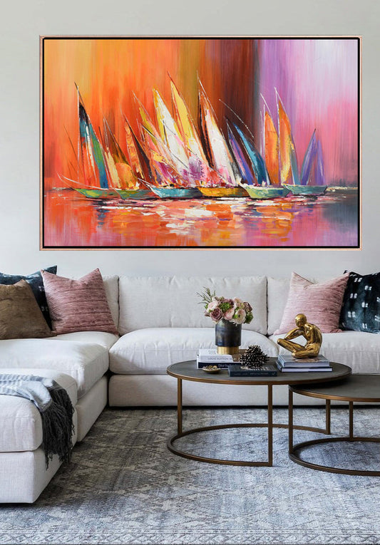 304 Farverigt maleri - Sejlbåde