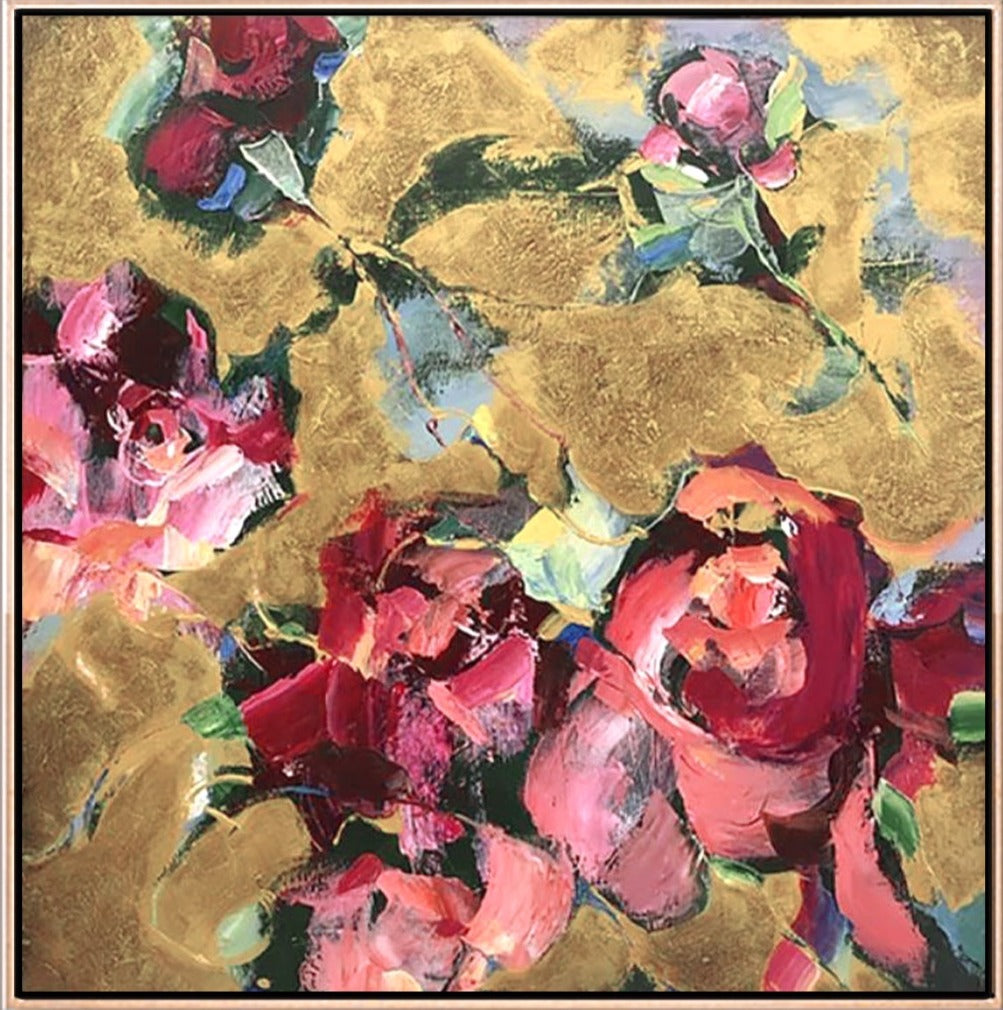 154 Abstrakt maleri - Maroon & Gold