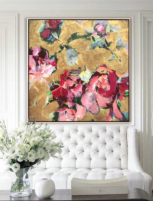 154 Abstrakt maleri - Maroon & Gold