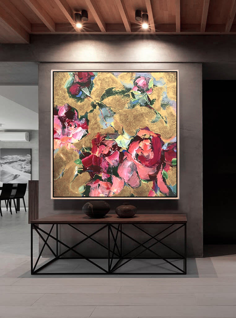 154 Abstrakt maleri - Maroon & Gold