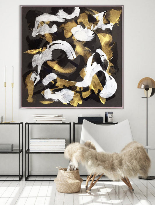 164 Abstrakt Maleri - Sort & Guld
