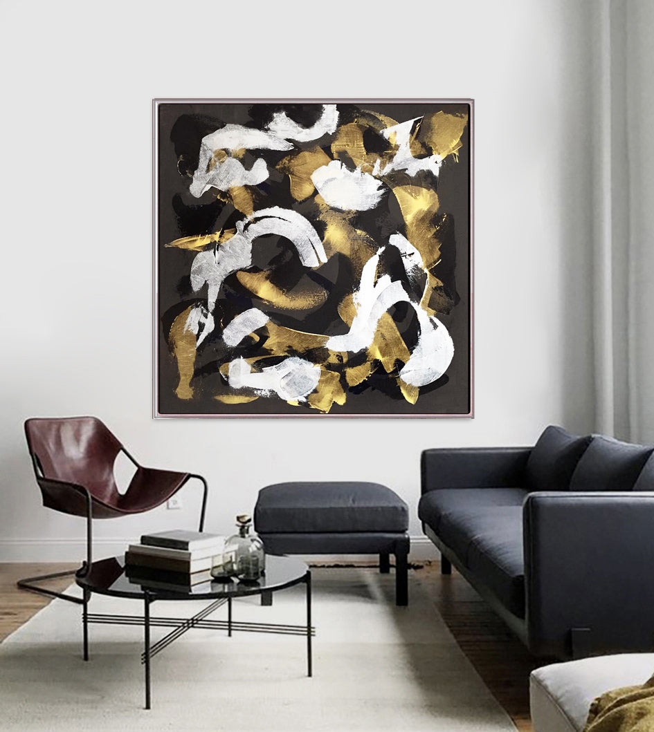 164 Abstrakt Maleri - Sort & Guld
