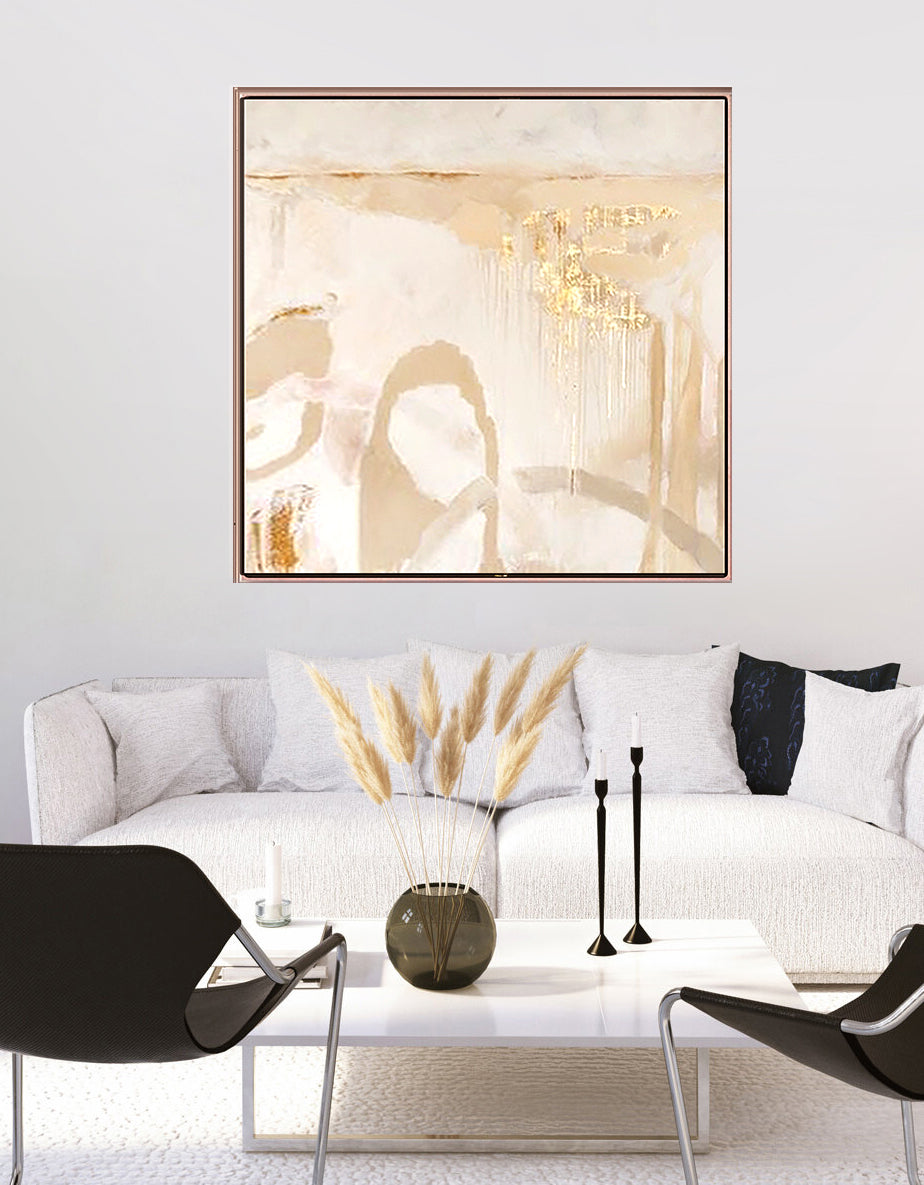 174 Abstrakt Maleri - Soft Beige & Gold