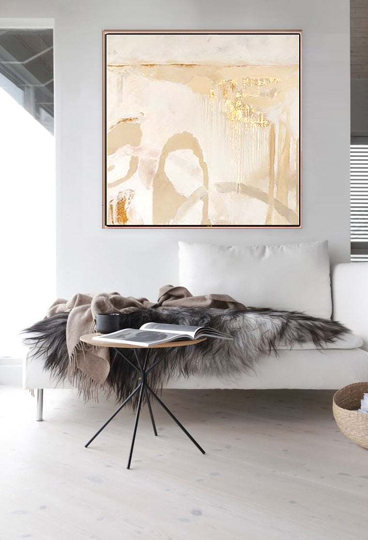 174 Abstrakt Maleri - Soft Beige & Gold