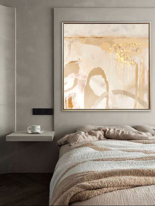 174 Abstrakt Maleri - Soft Beige & Gold