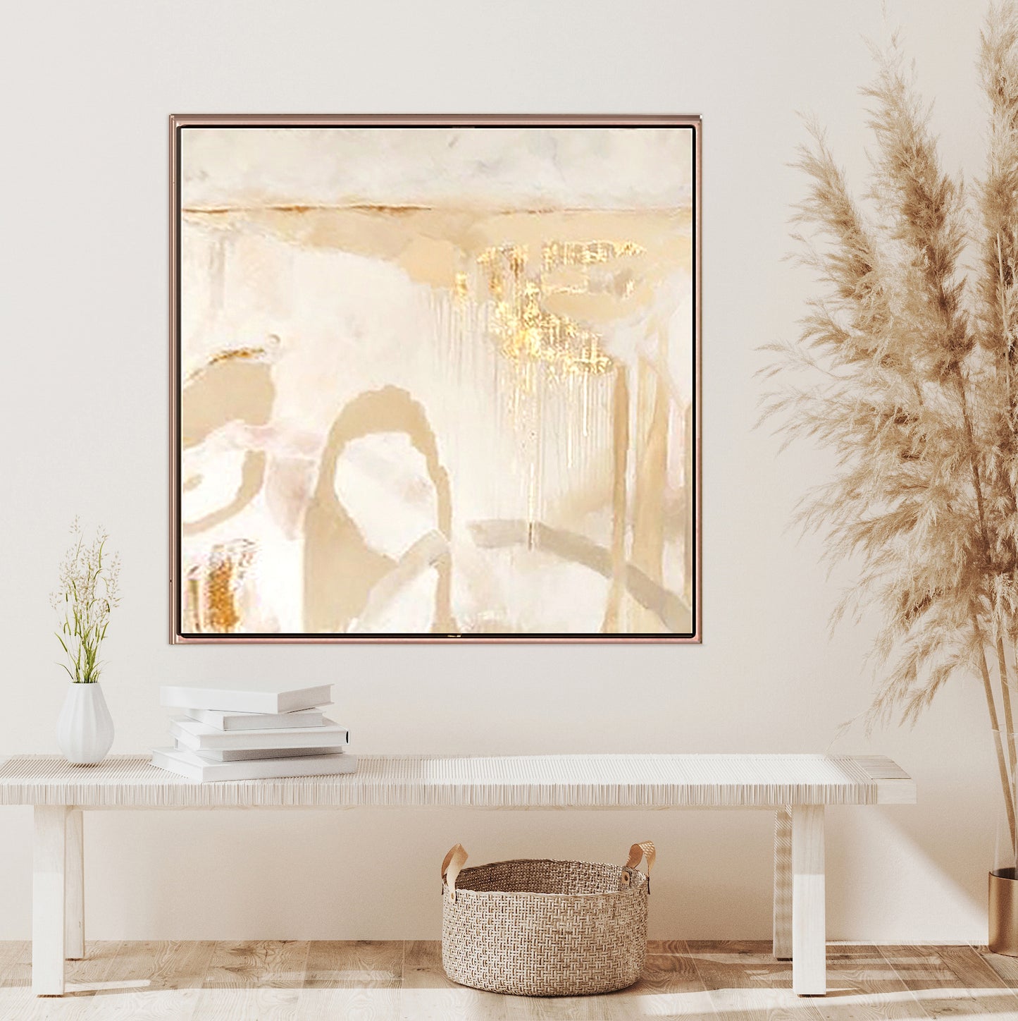 174 Abstrakt Maleri - Soft Beige & Gold