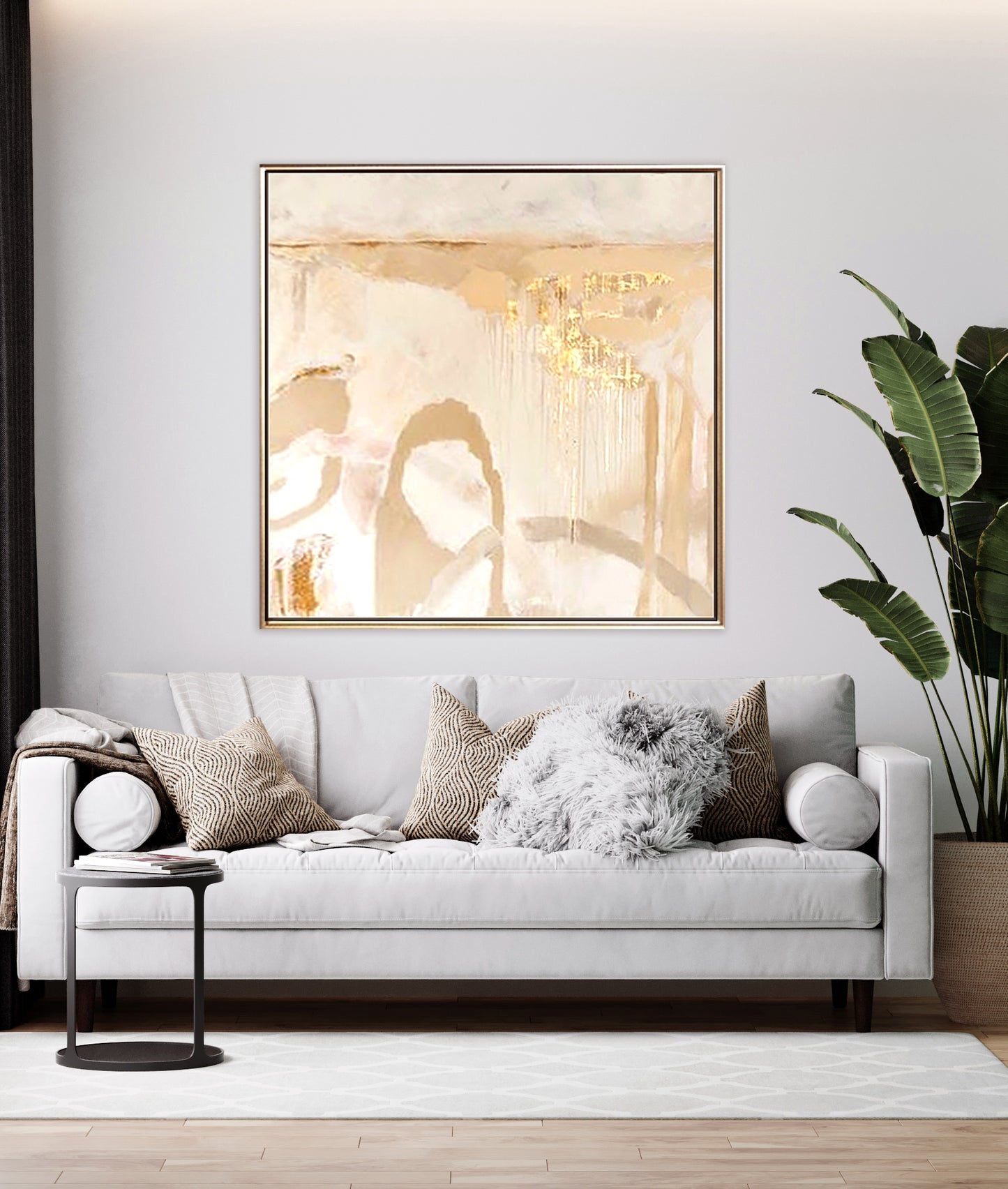 174 Abstrakt Maleri - Soft Beige & Gold