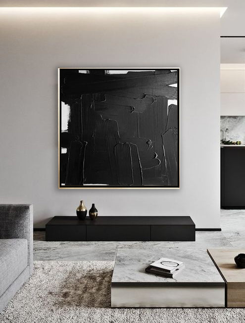 32 Sort Maleri med Tekstur - Minimalistisk