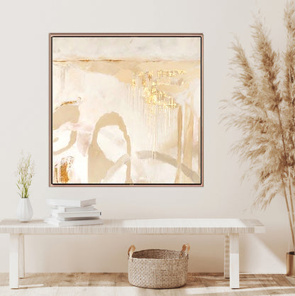 174 Abstrakt Maleri - Soft Beige & Gold