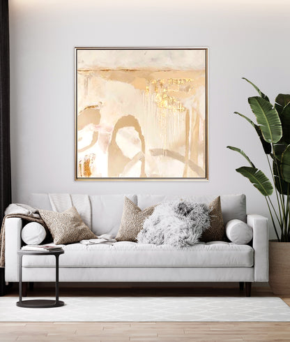 174 Abstrakt Maleri - Soft Beige & Gold